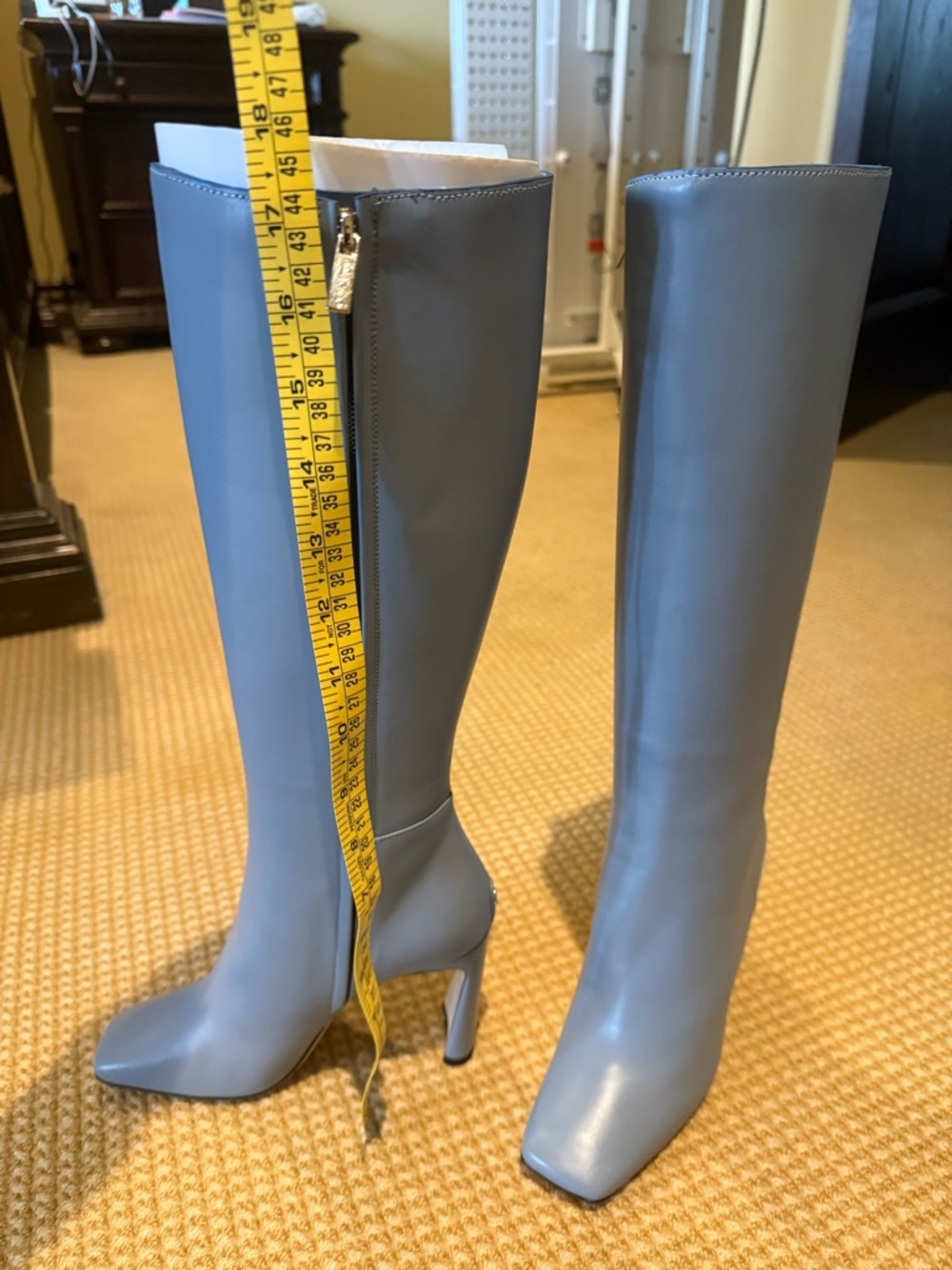 Jimmy Choo Dusty Blue Over-the-Knee Square-Toe Boots - Picture 3 of 6